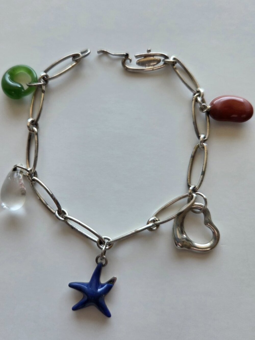 Tiffany & Co Elsa Peretti Sterling Silver Starfish Heart Charm Bracelet